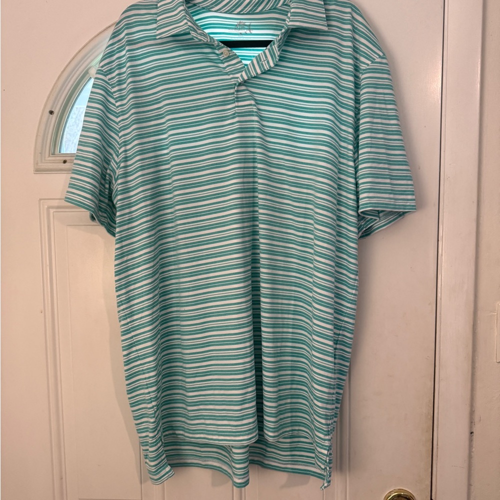 Southern Tide Aqua and White Striped Polo